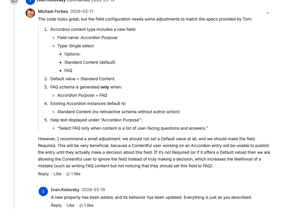 Michael — field config spec deviation