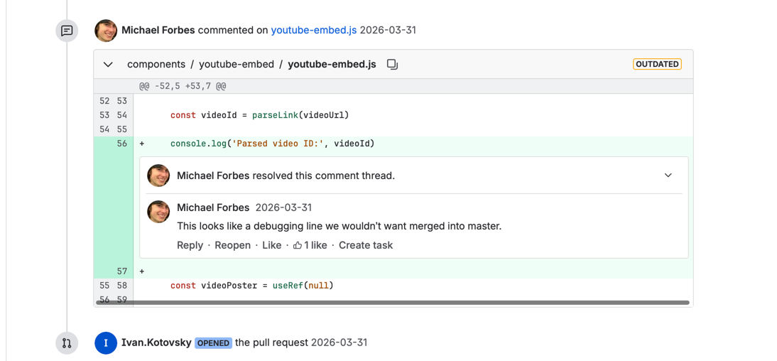 Michael — console.log debug